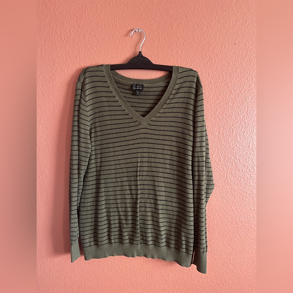 Worthington Olive green and black striped knit sweater